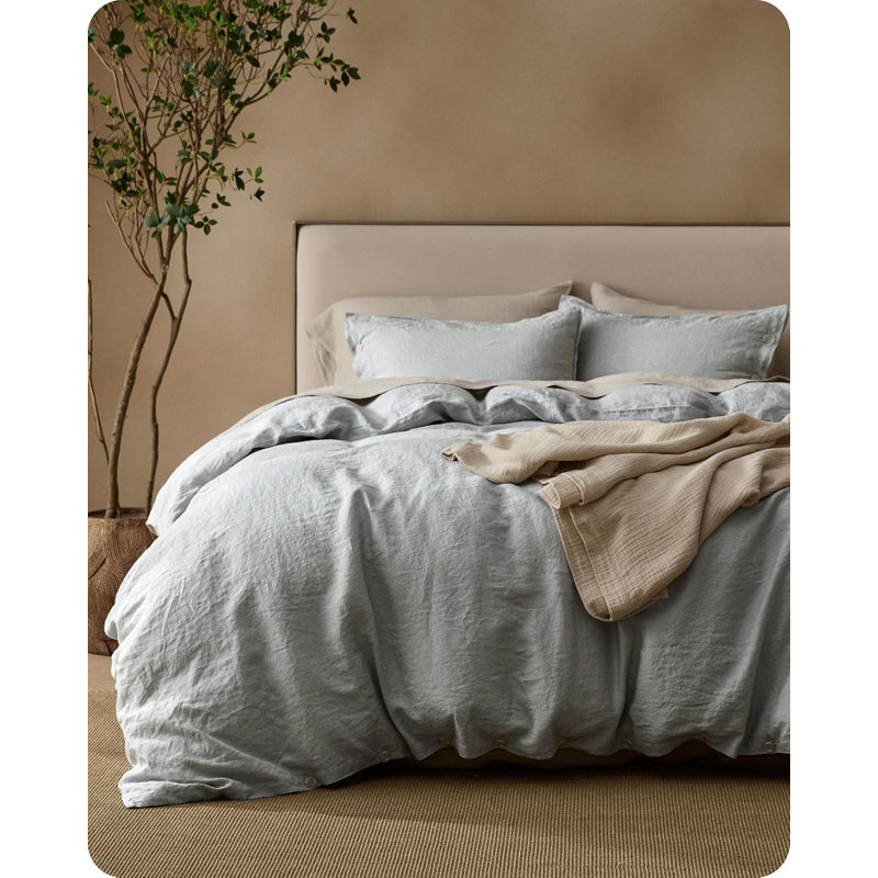 Bedsure Modern & Contemporary 100% Washed Linen Duvet Cover Set (Set of 3), Northern Droplet