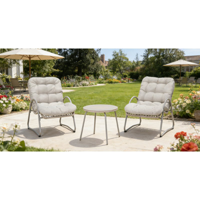 3-Piece Outdoor Patio Set With Iron Frame And Woven Wicker Chairs, Outdoor Bistro Set With Side Table, Off-White