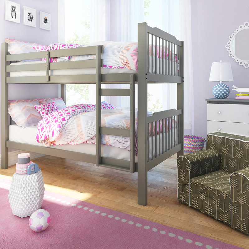 Mulli Kids Twin Over Twin Bunk Bed, Frost Gray