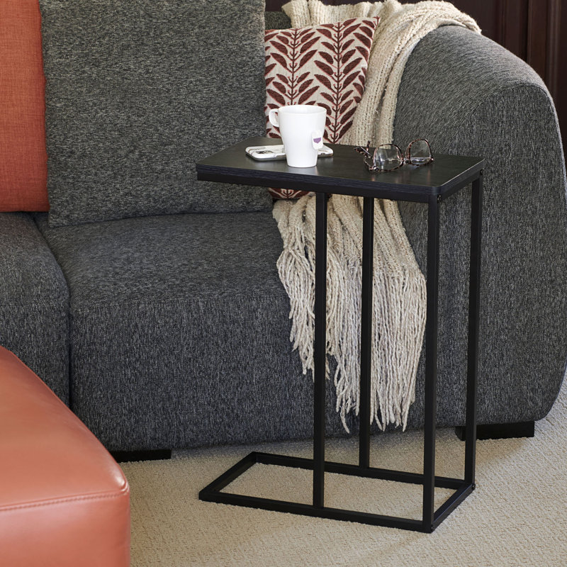 Gateshead Jamestown C-Shaped for Accessability Side End Table Ashwood Rustic Wood Grain and Metal, Black