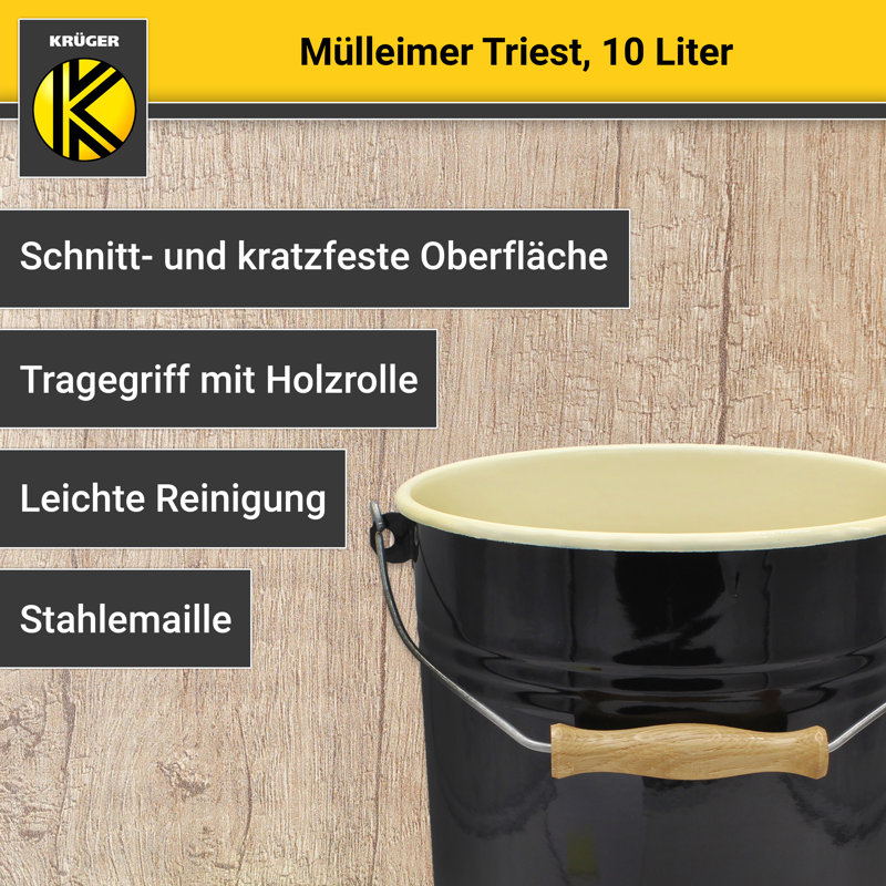 Karl Krüger Mülleimer emailliert, 10 Liter, Black