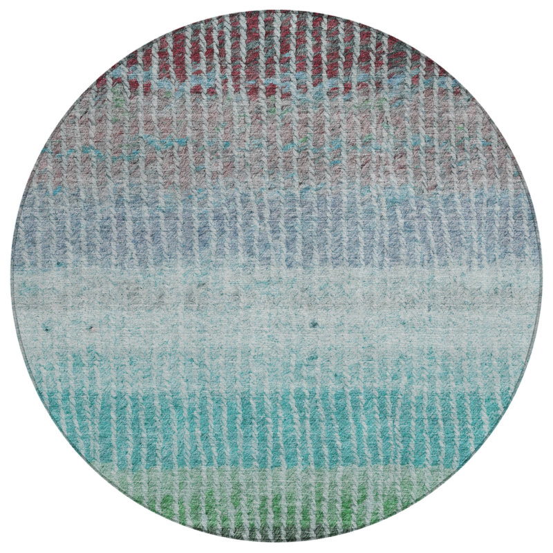Machine Washable Indoor/Outdoor Matteson ACN2314 Stripes Rug, Round 8'