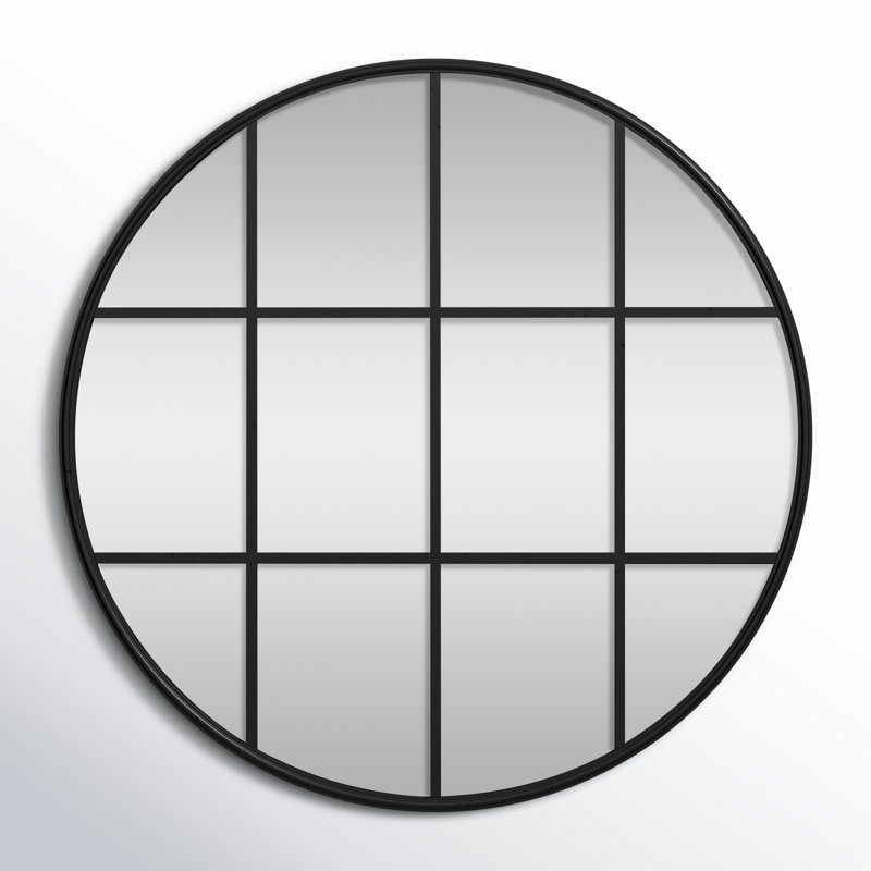 Karle Metal Flat Wall Mirror, 41.75" x 41.75", Black