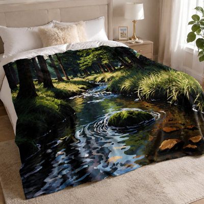 Plaid Forest Stream, motif de paysage serein de ruisseau forestier, ultra doux, léger, respirant, toutes saisons, agréable pour la peau, lavable à la machine, décoratif, pour canapé, fauteuil, salon et chambre
