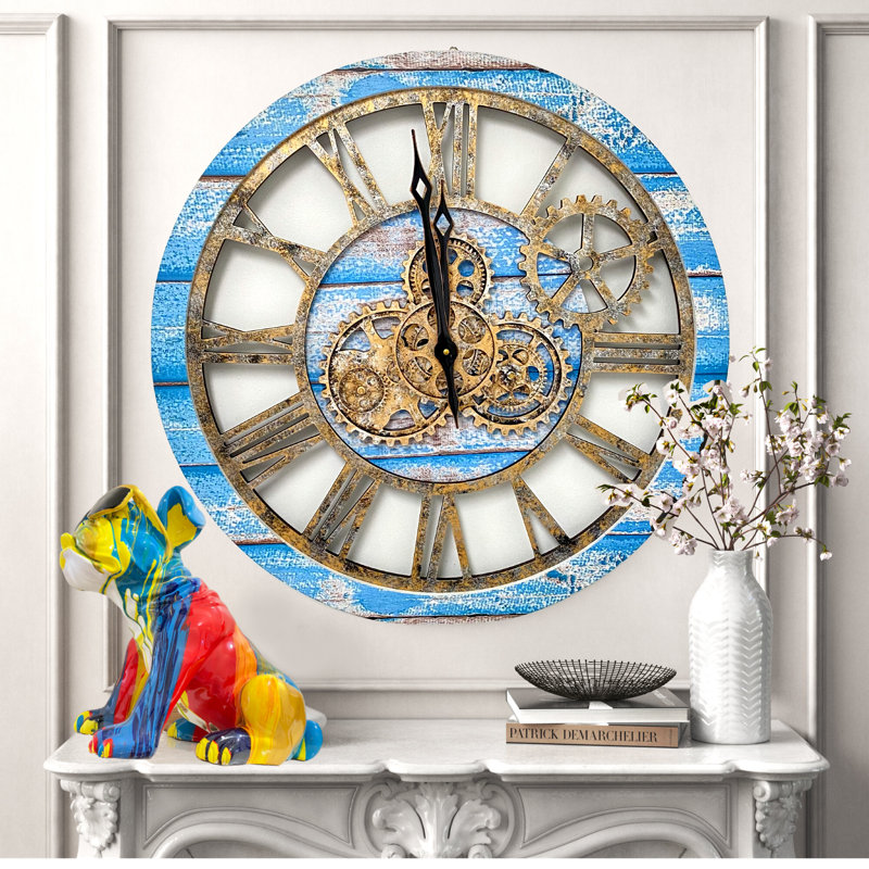 Solid Wood Wall Clock, Ocean Blue