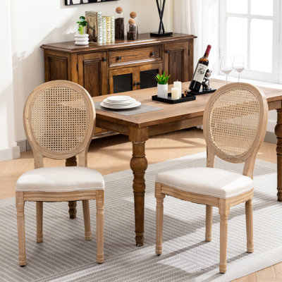Chaises de salle à manger élégantes à dossier, bois massif, lin, finition antique, mousse douce, chaise rembourrée en lin de couleur beige crème, cadre en bois peint