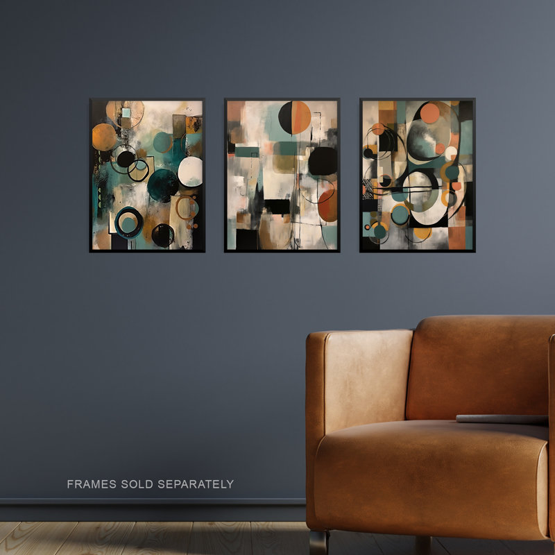Midcentury Modern Abstract Circles Pastel Elegant - 3 Piece No Frame Print Set, 40.5cm H x 30.5cm W x 0.3cm D