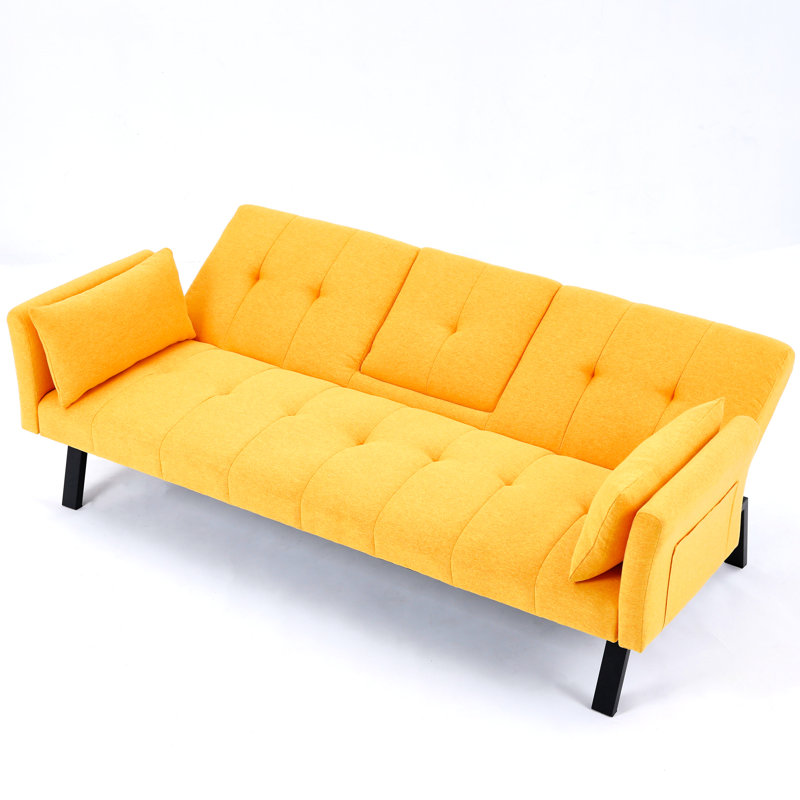 Lit pliant en coton et en lin de 70 pouces, avec rangement central pour porte-gobelets, 2 places, pour les petites maisons, accoudoirs idéaux