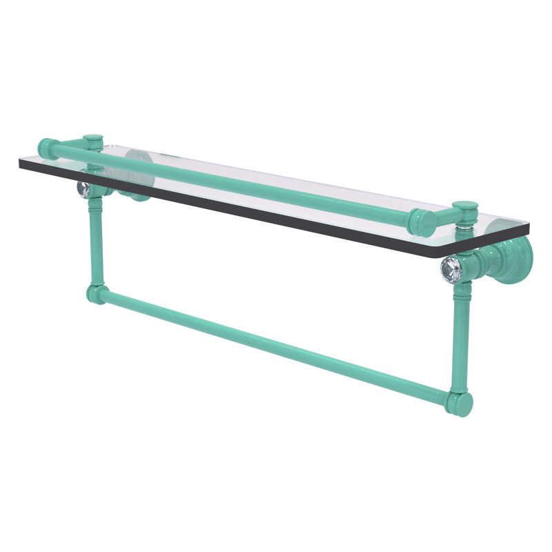 Tablette flottante en cristal avec barre à serviettes Carolina, H 7,4 po x l 22 po x P 5,54 po, Vert écume de mer