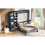 Grand lit escamotable avec bureau intégré et armoire de rangement multicouche, bleu