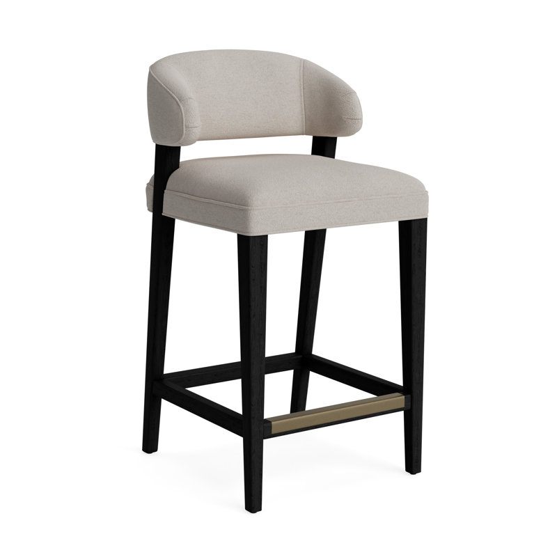Keane Bar Stool, Performance Boucle - Dove Gray, Black, Bar Stool (30” Seat Height)