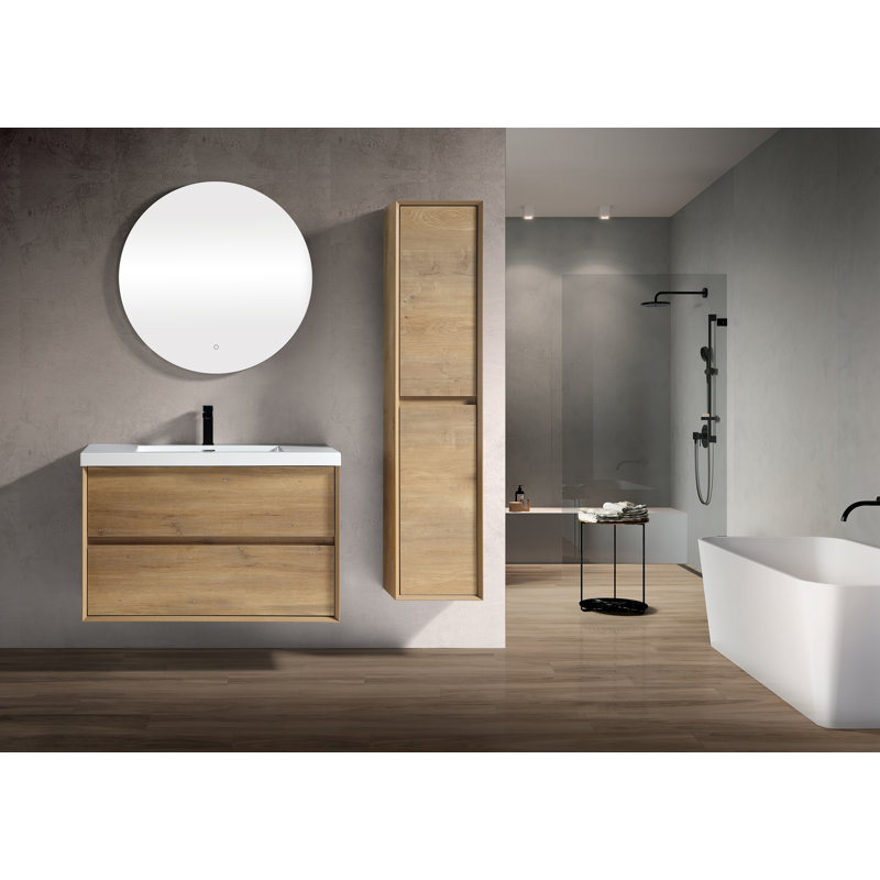 Seavy 35.2'' Single Bathroom Vanity with Acrylic Top, Oak