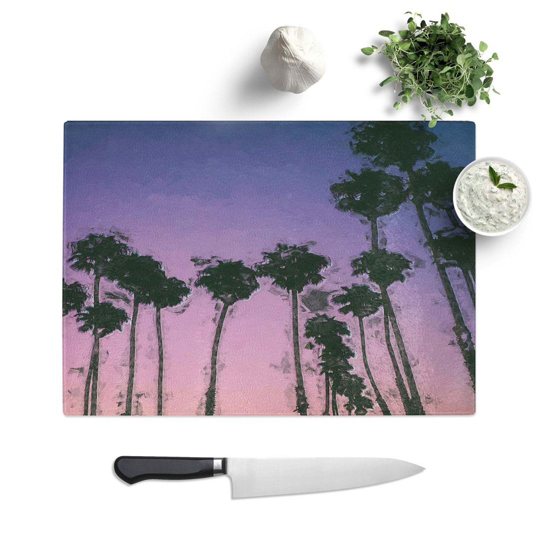 Tempered Glass Palm Trees at Sunset Chopping Board