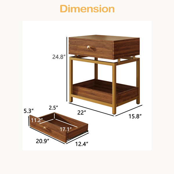 Latitude Run® End Table With Drawer And Open Shelf, 2 Tiers Sofa Side ...