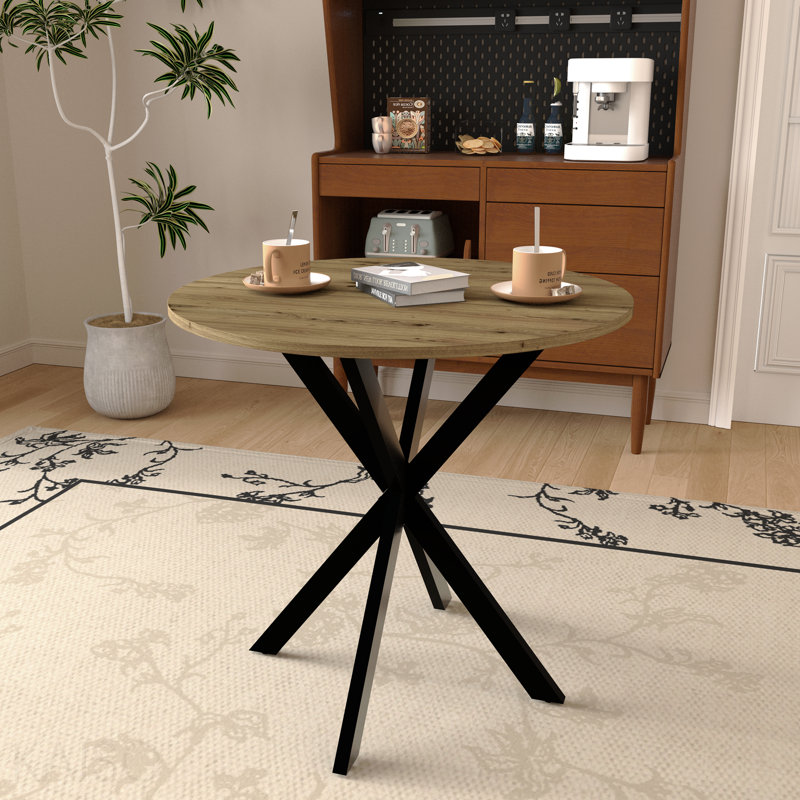 Table de salle à manger ronde 31,5 ", petite table de cuisine circulaire avec pieds en métal noir pour 2 à 4 personnes, table de salle à manger moderne