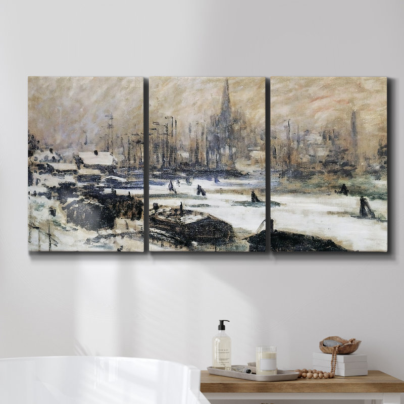 «Tow Path At Lavacourt 1878», reproduction sur toile 3 pièces, H 48 po x l 96 po x P 2 po