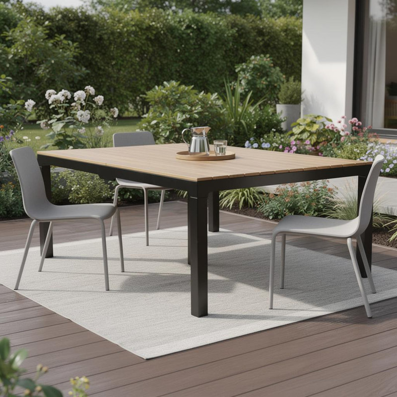 Table de jardin robuste en plastique brun et noir de 180 cm (71 po) avec trou pour parasol