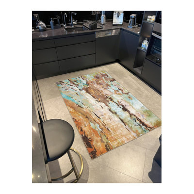 Tapis multicolore à motif abstrait et lavable à la machine