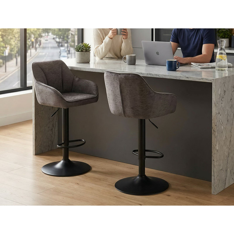 Swivel Upholstered Adjustable Height Counter Stool with Metal Frame, Brown