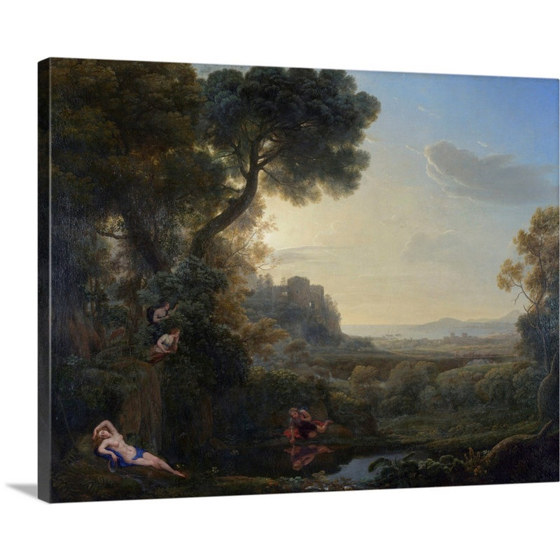 «Landscape with Narcissus and Echo, 1644» par Claude Lorrain - reproduction d'art sur toile, Toile tendue