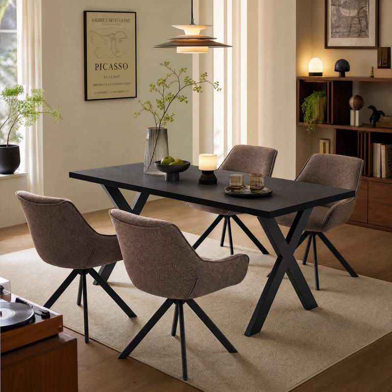 4 -Person Dining Set, Black, Brown