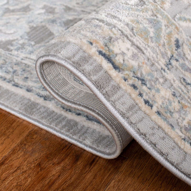 Elegant Gray Hand-Knotted Wool & Synthetic Area Rug