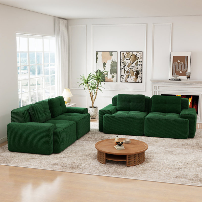 Ensemble de salon 2 pièces en velours côtelé moderne, sans assemblage, Vert