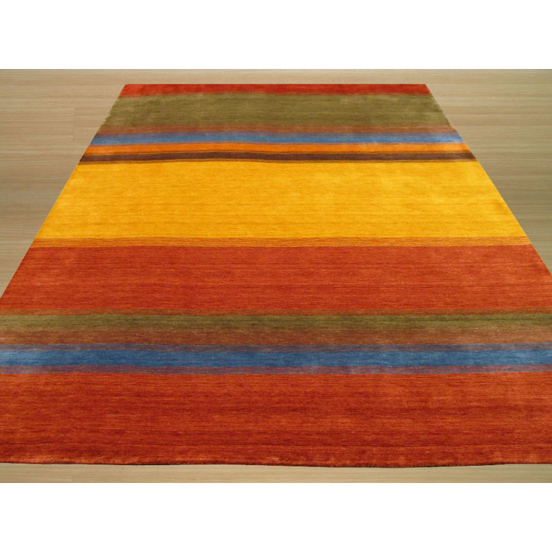 Io Striped Hand Woven Wool Yellow/Red/Green Area Rug, Rectangle 10' x 14'