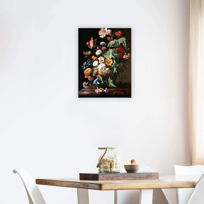 Nature morte avec fleurs, cadre en bois massif, impressions sur support, 24 x 18 pouces, noir
