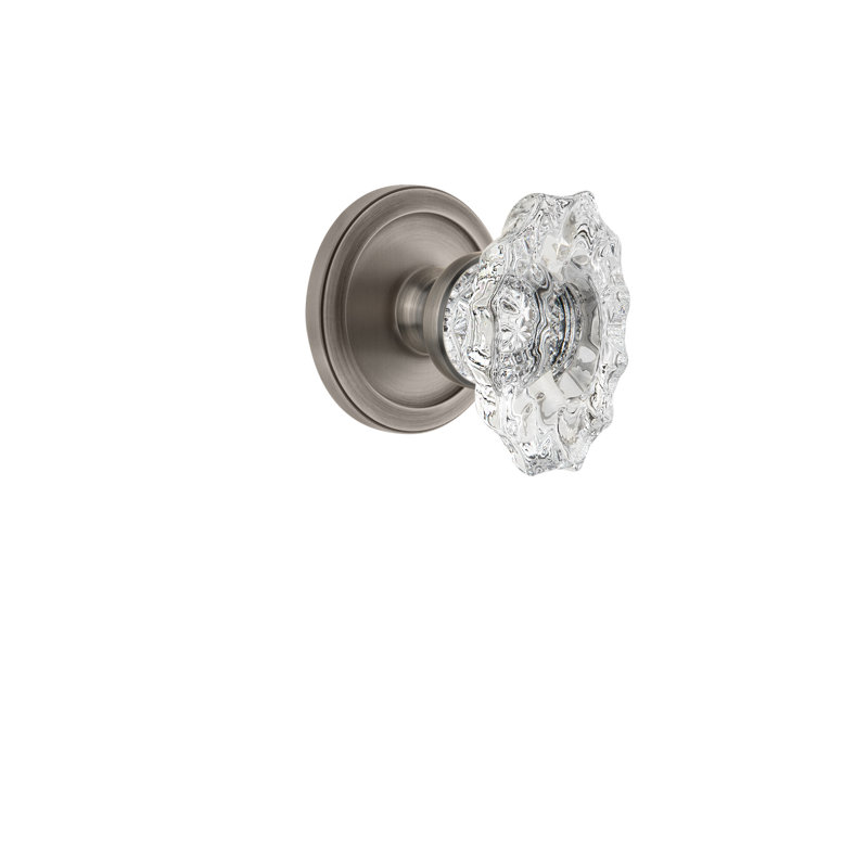 Grandeur Circulaire Rosette Double Dummy with Biarritz Crystal Door Knob, Antique Pewter