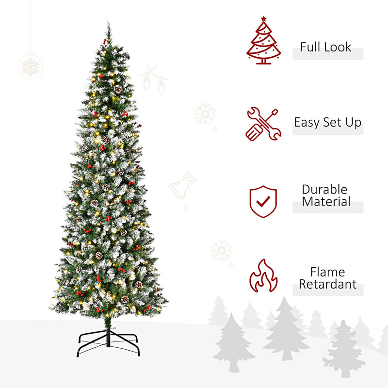 Arbre de Noël artificiel pré-éclairé enneigé, 7.4', Transparent/blanc