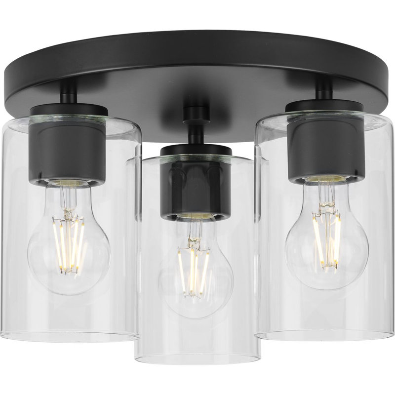 Bromwich Glass Flush Mount, Matte Black, Clear