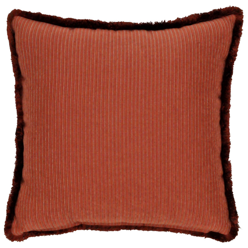 Red and Taupe Canvas Square Throw Pillow with Fringe Trim