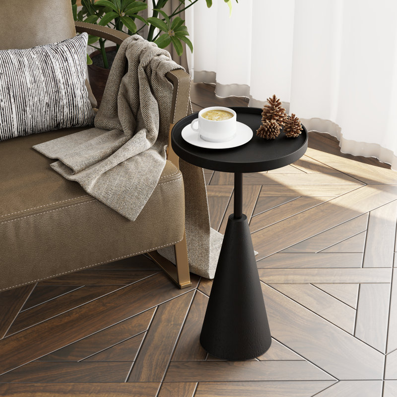 Modern Round Pedestal End Table With Raised Edge Tray Top