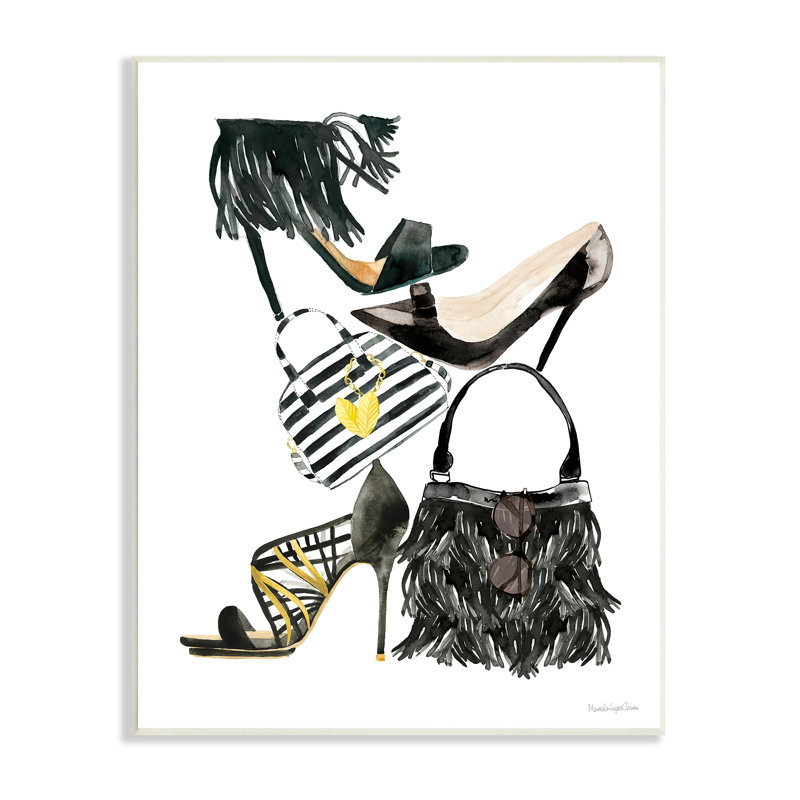 Glam Fashion Accessory Stack Fringe Shoes And Purse, H 19 po x l 13 po, Plaque murale