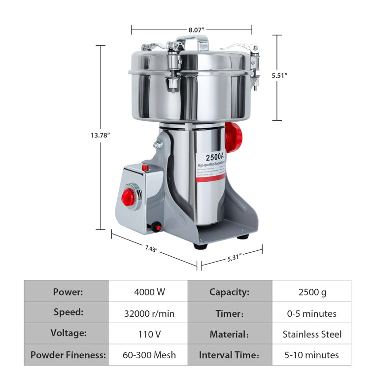 Electric Grain Mill Grinder, Commercial Spice Grinder Stainless