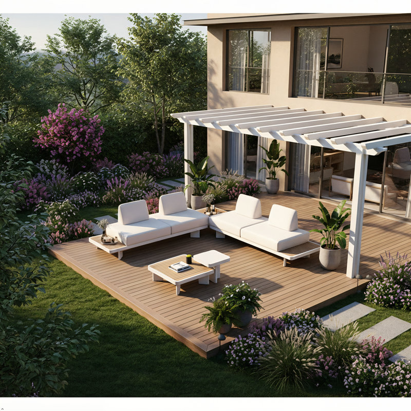 Ensemble de canapés modulaires d'extérieur 5 pièces avec tables basses, ensemble de canapés de jardin pour le jardin, White
