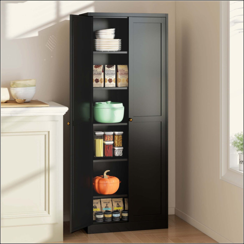 Armoire de cuisine en métal avec portes, organisateur de rangement autoportant robuste avec 5 tablettes réglables, assemblage sans outil pour garde-manger, cuisine, salle de bain
