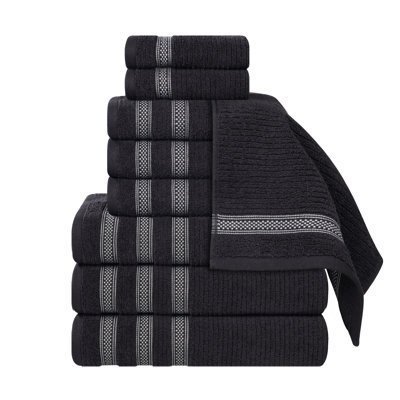 Orley Zero Twist Cotton Ribbed Modern Geometric Border Soft Highly-Absorbent Assorted 9 Piece Bathroom Towel Set