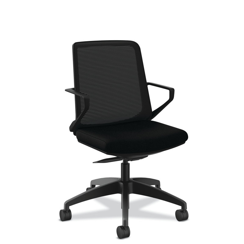 Chaise de travail HON Cliq Light, accoudoirs fixes, filet, cadre blanc designer, noir, Noir, Blanc