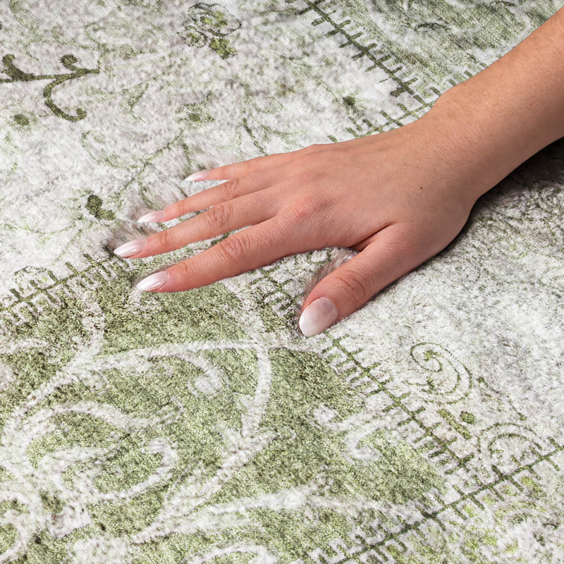 Tapis à poils longs de qualité supérieure lavable à la machine ADS566, Green, 3' x 5'