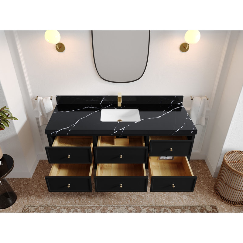 Ensemble de meuble-lavabo simple 60 po Roswell, Noir Calacatta 2 po