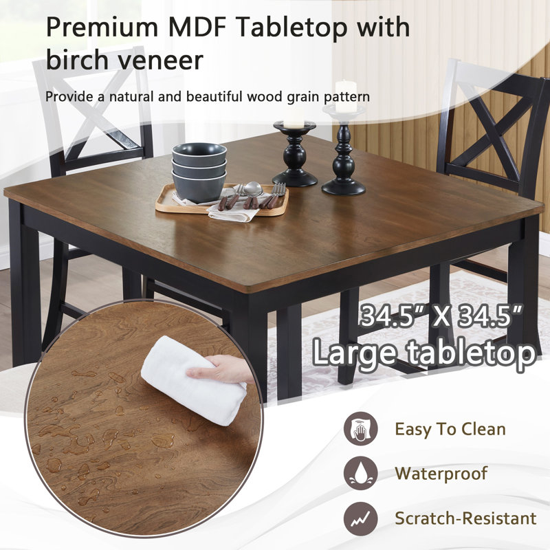 Ensemble de table de salle à manger 5 pièces à hauteur de comptoir en bois, table carrée avec 4 chaises rembourrées pour 4 personnes, style campagne moderne pour les petits espaces