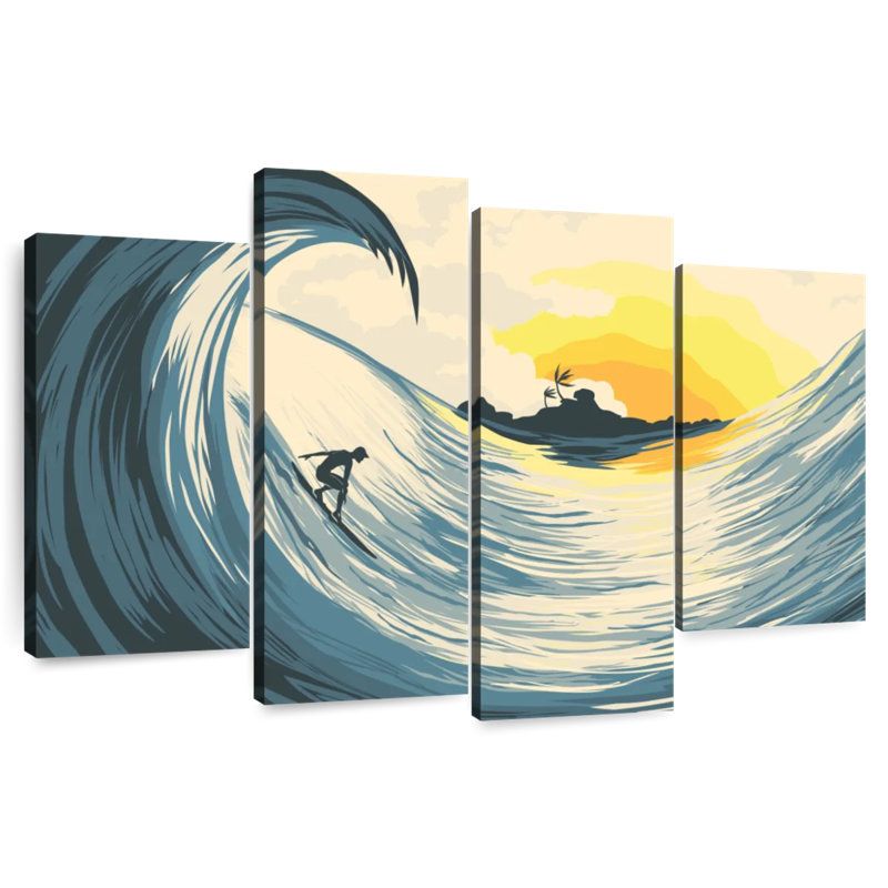 Island Wave And Surfer, 32" H x 52" W