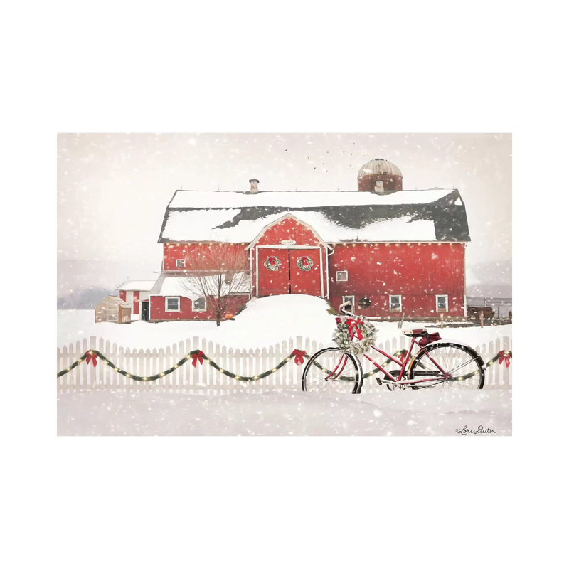 Christmas Barn and Bike 1 Piece Wall Art on Canvas, 30.48 cm H x 45.72 cm W, Wrapped Canvas