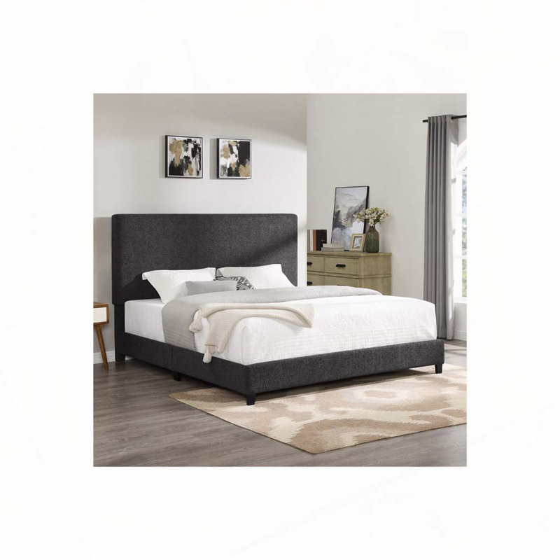 Lit plateforme tapissier Boucle, Gris, Très grand lit