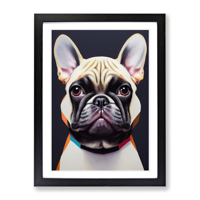 FRM-V0523-1053X French Bulldog Polygon - Single Picture Frame Print, Black Framed, 64cm H x 46cm W x 2cm D