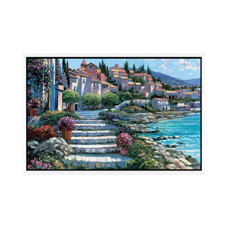 Steps Of St. Tropez by Howard Behrens - Gallery-Wrapped Canvas Giclée on Canvas, 66.04 cm H x 45.72 cm W, White Framed