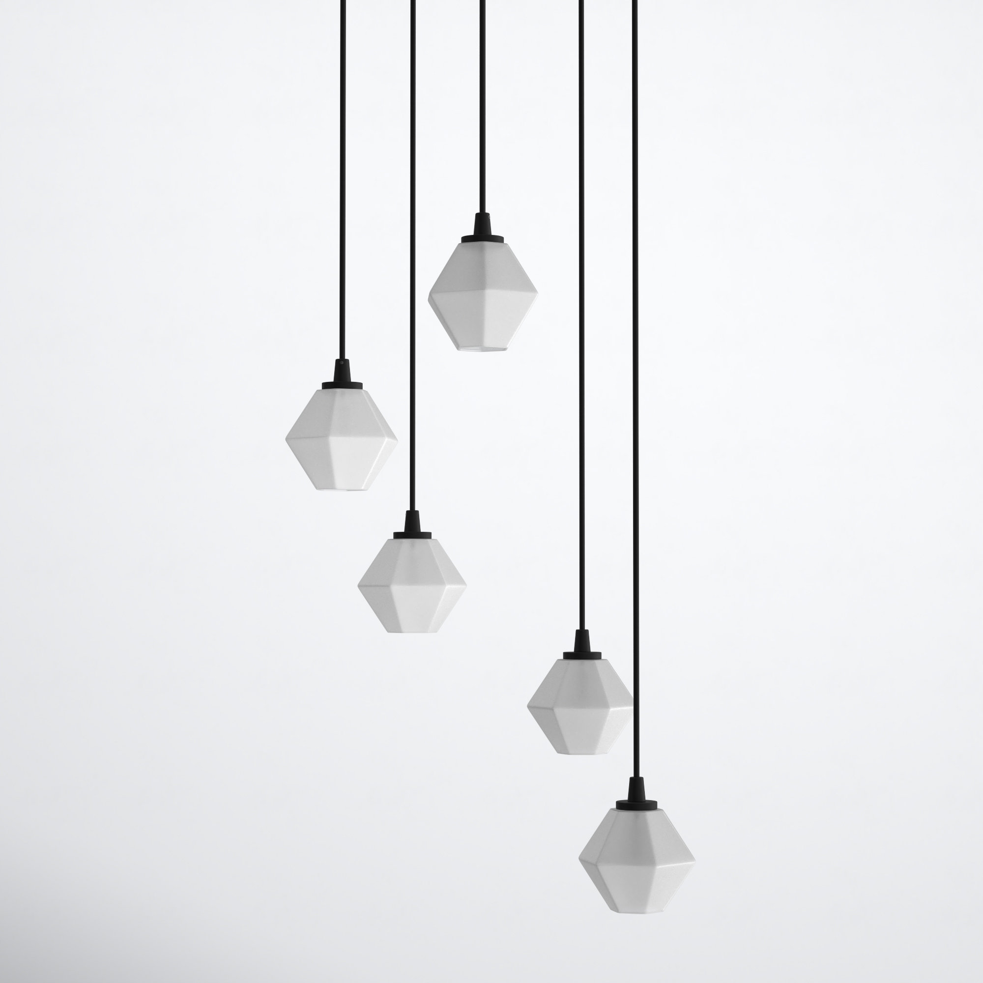 Marseille 5 - Light Metal Dimmable Geometric Chandelier, Matte Black, Frosted