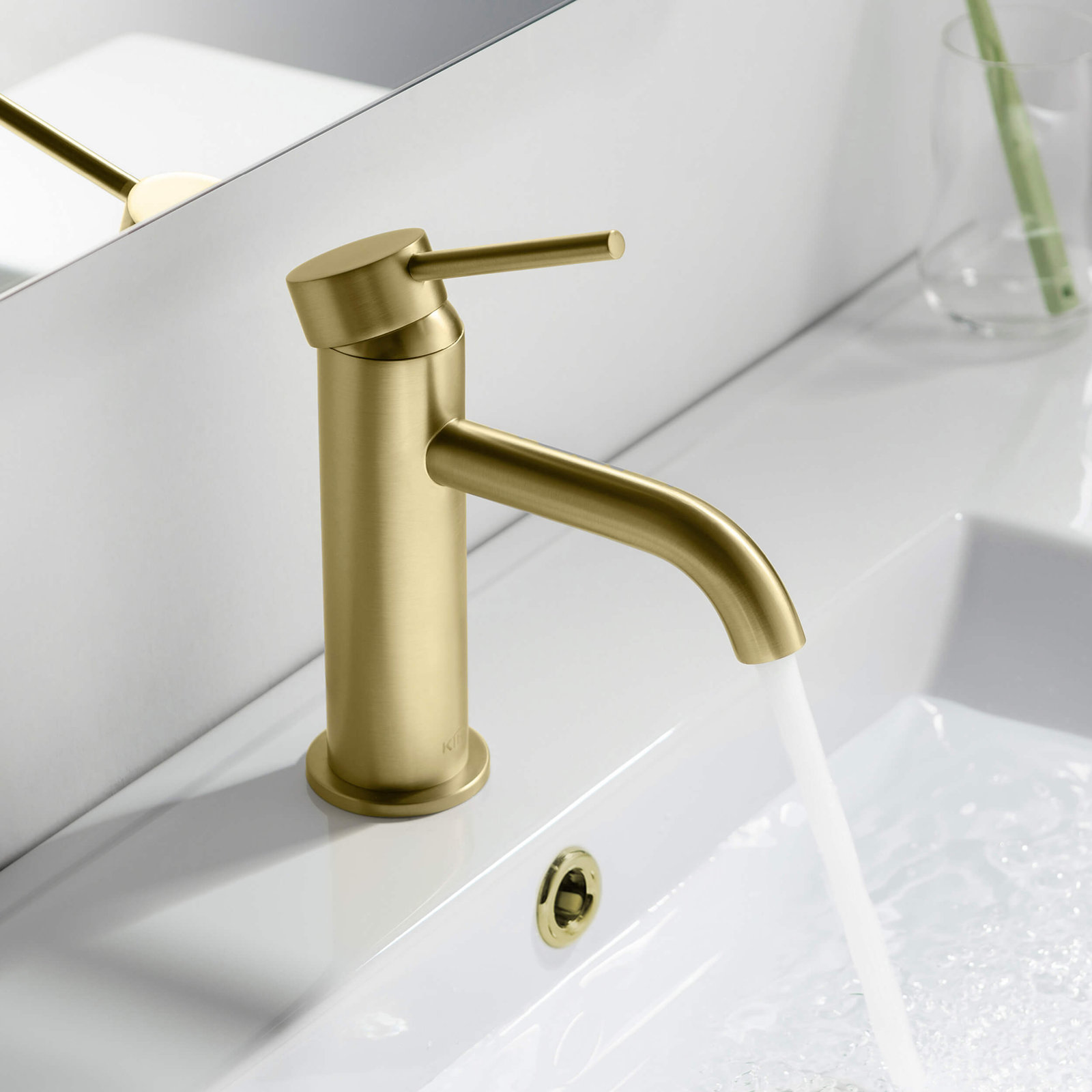 Circular Single-Hole Bathroom Faucet, Drain Assembly Not Included, Brushed Gold